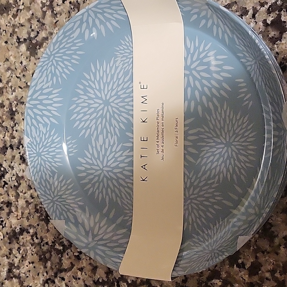 Set of 4 9" turquoise melamine plates by Katie Kime